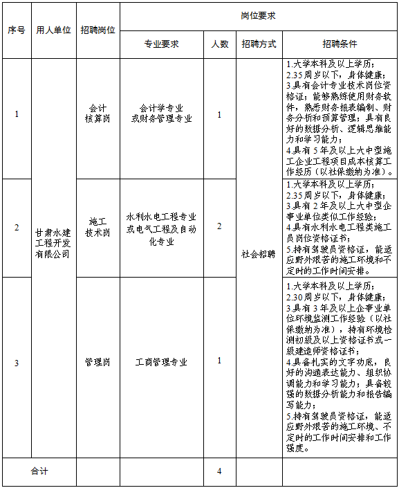 甘肃水建工程开发有限公司2025年公开招聘特殊岗位工作人员公告(图1)